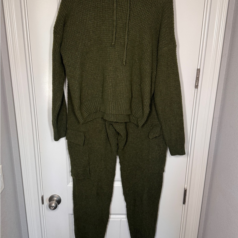 Cozy Olive Green Knit Sweater and Pants Set